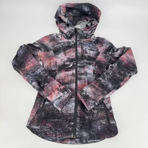 Lululemon Womens Hooded Jacket Size 2 Multicolor‎ Print Full Zip Water Resistant