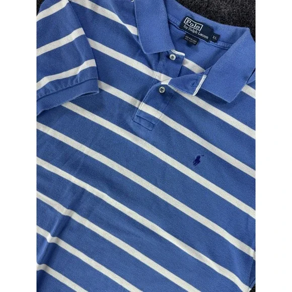 Polo Ralph Lauren Blue White Striped Polo Shirt Mens XL Cotton