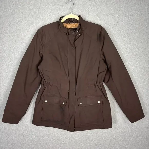 Lands End Jacket Women Medium Quilted Lining Rain Parka Buckle Collar Equestrian