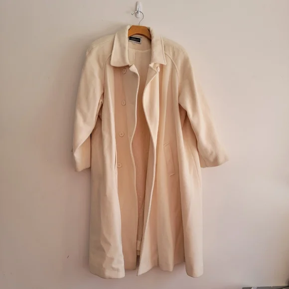 Vintage 60s Miss Abbmoor High Quality Wool Double Breasted Coat Cream XL- XXL