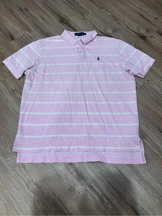 Y2K Ralph Lauren Pink & White Striped Polo Shirt