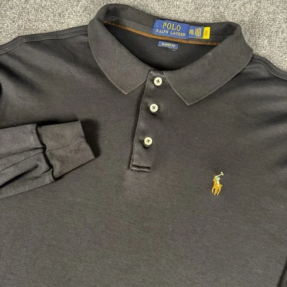 Polo Ralph Lauren Long Sleeve Polo Shirt Mens 2XL Black Flesh Pony Classic Fit