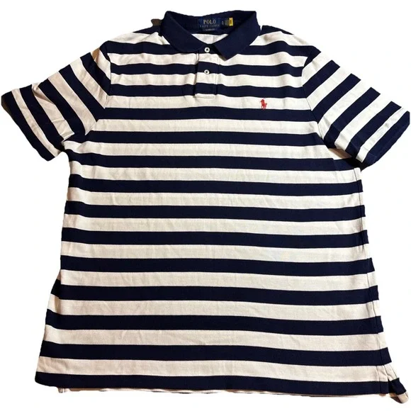 Polo Ralph Lauren Classic Fit Short Sleeve Navy & White Stripes Size XL