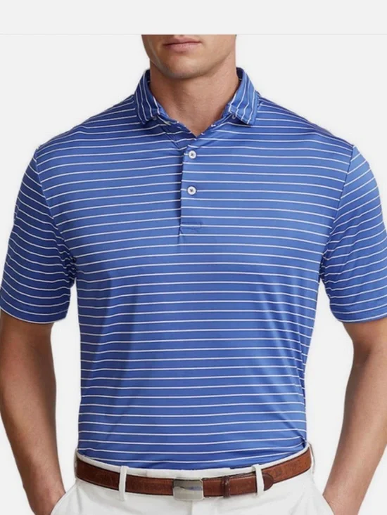 RLX Ralph Lauren Men's Golf Stripe Polo Shirt, Blue/White