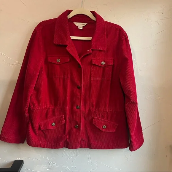 Vintage Christopher & Banks Red Wide-Wale Corduroy Jacket Cottagecore Chore Coat