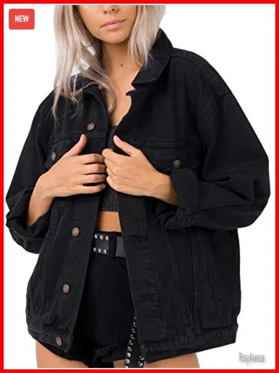 Oversized Denim Jacket Button Front 4 Pocket Long Sleeve 100% Cotton