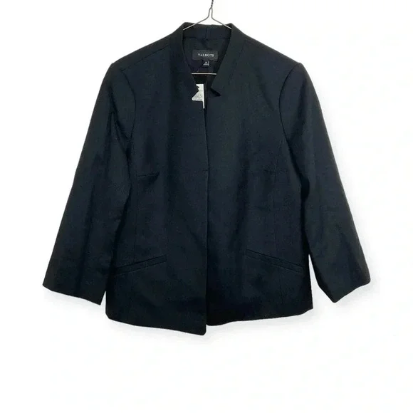 Talbots Black Open Front Wool Blazer Size 10