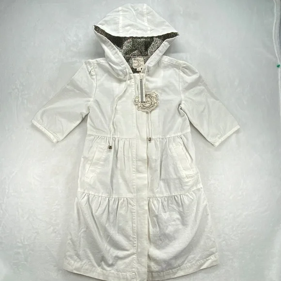 Tulle Hooded Trench Coat Floral Lined‎ Lightweight Jacket White XS