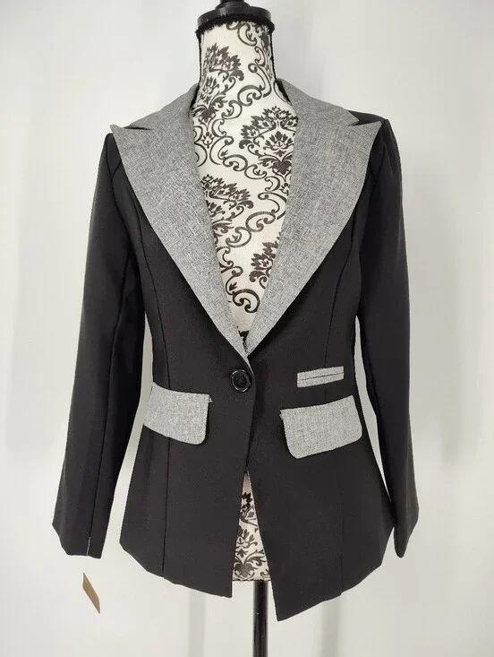 Gray and Black Women's Blazer - Size Medium