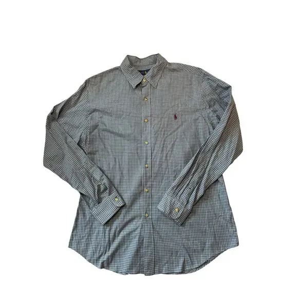 Polo Ralph Lauren Button Up Shirt Mens Large L Blue Plaid Check Cotton Pony