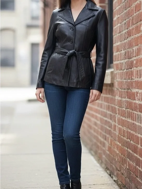 Wilson’s Old Money Genuine Leather Tailored Belted Jacket Size Small