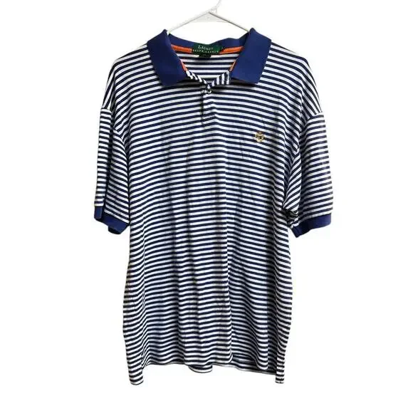 Lauren Ralph Lauren Polo Shirt Men's Large Short Sleeve White and Blue Stripes