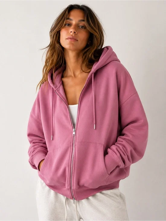 Abercrombie YPB Neoknit Max Zip Hoodie Pink Oversized Fleece Jacket Large
