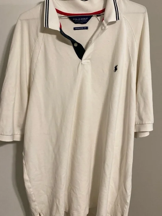 Ralph Lauren White Polo Shirt with Navy Trim and Red Accent