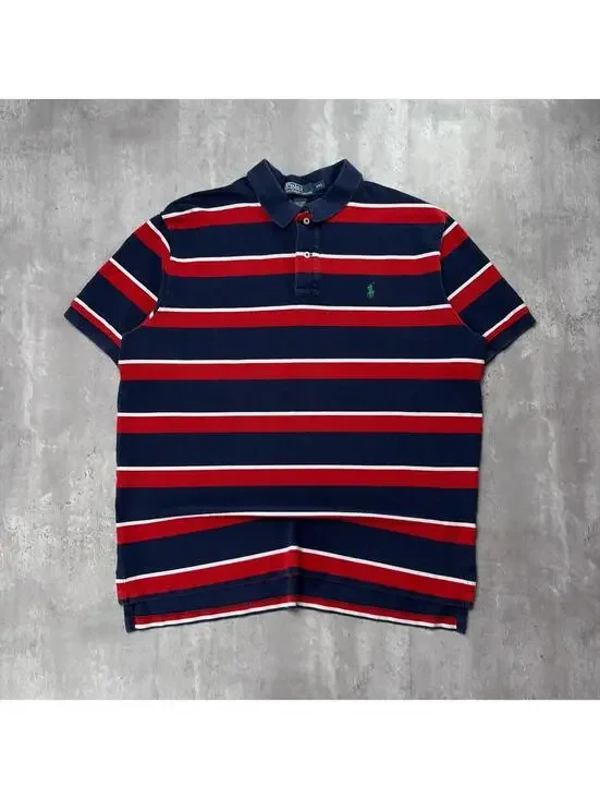 Vintage 90’s Navy Polo Ralph Lauren Striped Polo Shirt