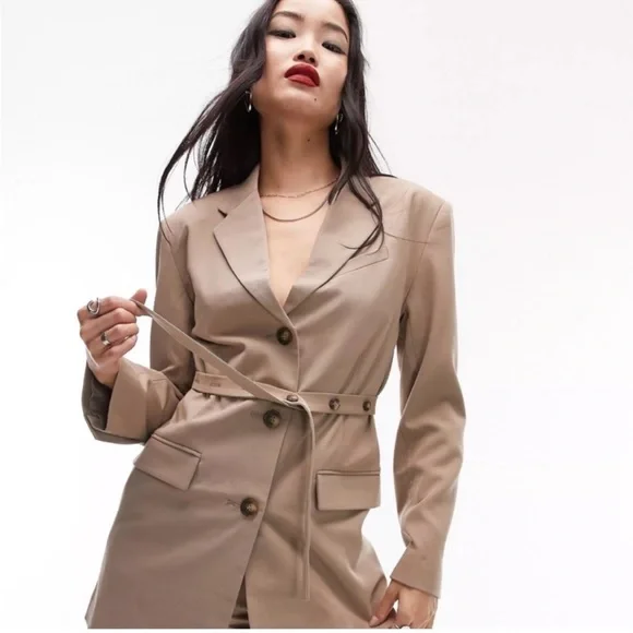 Topshop Women's Tan Belted‎ Blazer Jacket Size 4 NEW