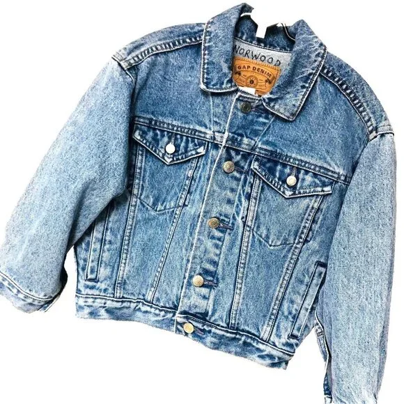 Y2K Gap‎ Womens Cropped Trucker Jean Jacket Boho Grunge Denim Metal Vintage S
