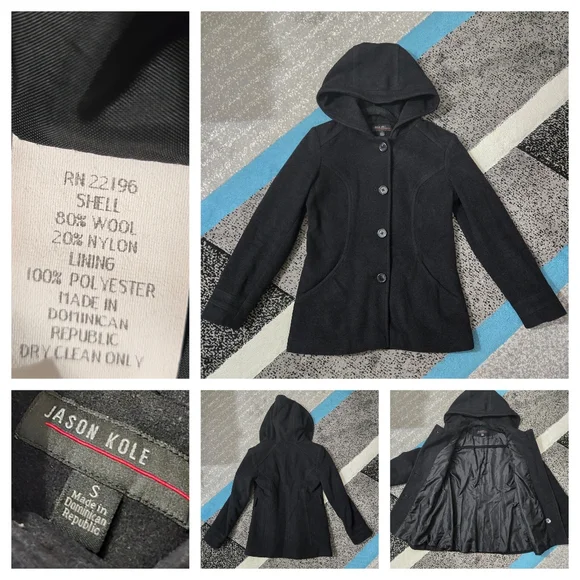 Jason Cole short hooded peacoat, size small, euc