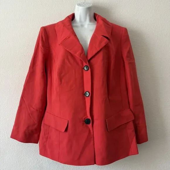 Lafayette 148 NY Red Wool Blend Blazer Jacket Women's Size 16W Single Breasted