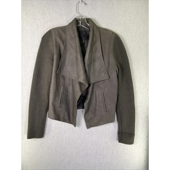Joie Jevon Shawl‎ Leather Jacket Womens XS Mixed Media Smokey Brown/Gray