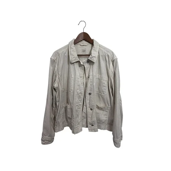Gap Womens Cream Utility Chore Jacket Large Workwear‎ Cotton Blend