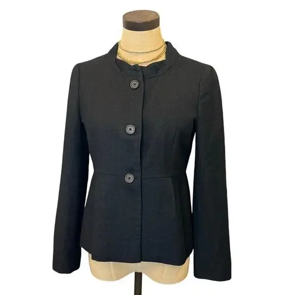 J.CREW Black Wool Silk Scallop Neck Jacket Blazer Top Women's Size 2