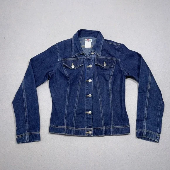 Vintage Denim Jacket Women‎ Medium Regular Fit Dark Blue Wash Vintage 90s Grunge