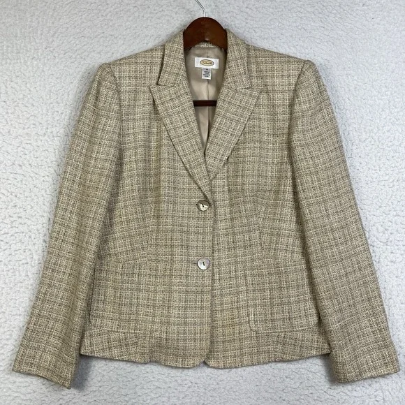 Talbots Jacket Womens 10 Beige Tweed Two Button Blazer Mature‎ Career Casual