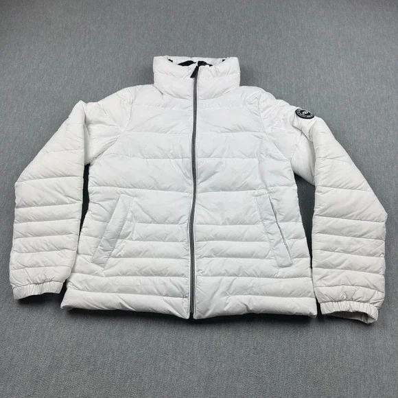 DKNY Sport Jacket Women Small White Puffer Quilt Sorona Full Zip Outdoors Winter