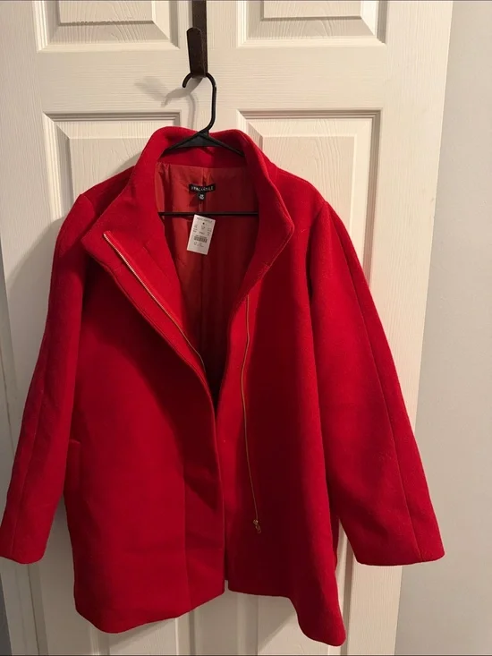 J. Crew Vibrant Red Wool Zip-Front Pea Coat