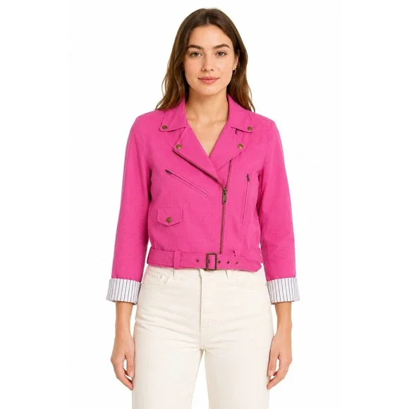 Dolan Anthropologie‎ Moto Jacket Women's Size Medium Pink Rayon Linen Zip