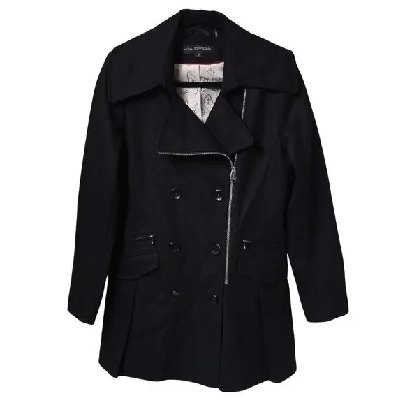 Via Spiga Asymmetrical Front Double Breasted Wool Full Zip Jacket Women Size 10
