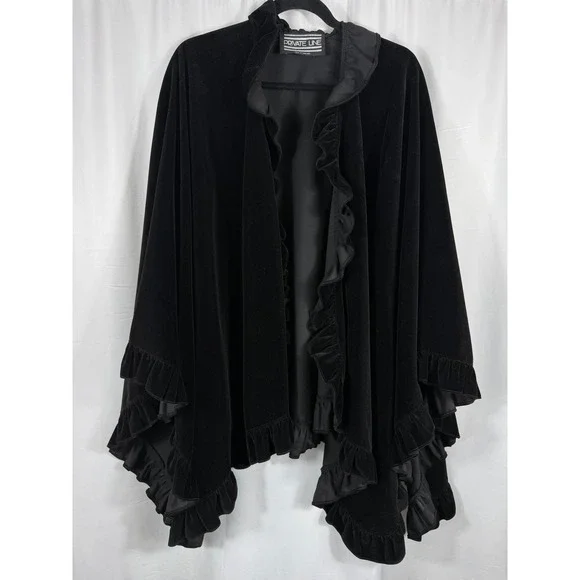 Private Line Vintage Beautiful Black Velvet‎ Ruffle Cape Wrap Made in England