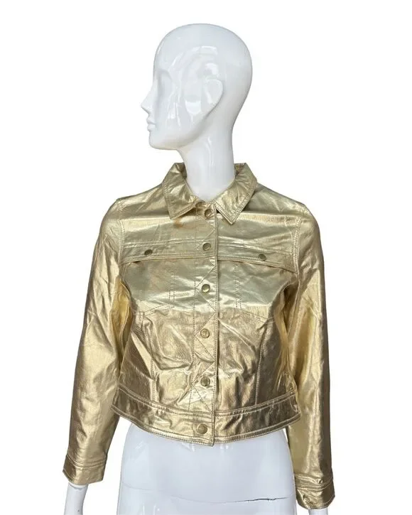 Newport News Jeanology Fun Gold Leather Jacket S