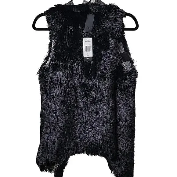 Steve Madden Reversible Faux Fur Black White Checkered Vest Womens Medium NWT