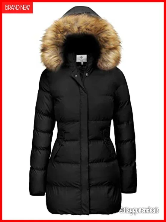 Insulated Winter Puffer Coat with Removable Faux Fur Hood