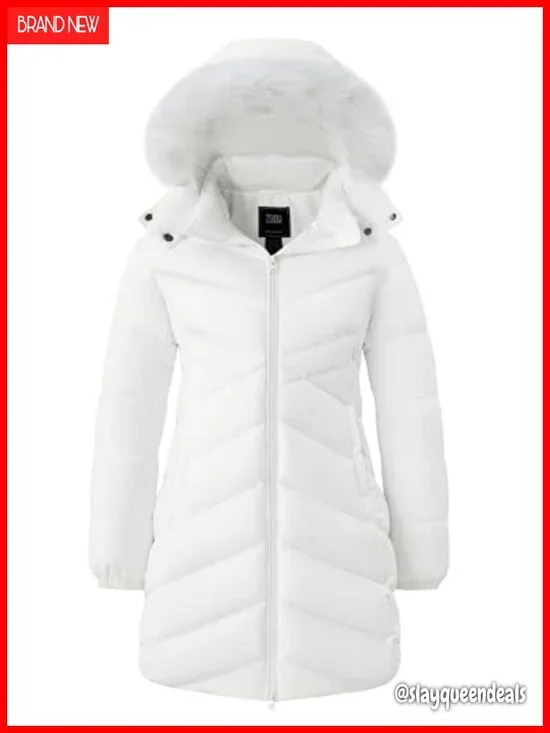 Long Quilted Puffer Jacket with Hood Waterproof Windproof Lightweight Winter