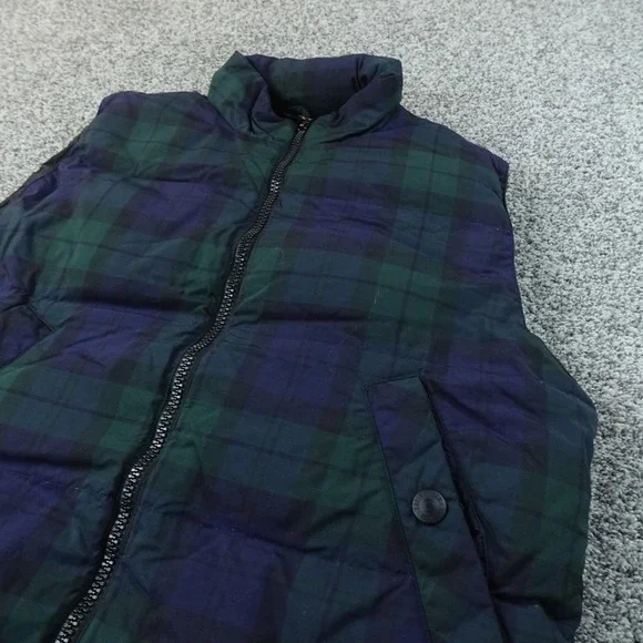 Eddie Bauer Vest Womens L Green Blackwatch Tartan Plaid Down Puffer Full Zip Top