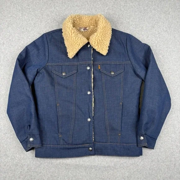 Vintage Levis Jacket Womens‎ Medium Blue Denim 70s Orange Tab Big E Trucker USA