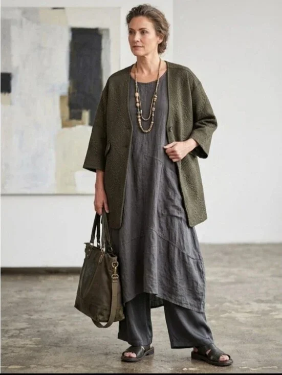 Mazel Olive Green Quilted Lined Button Up Jacket One Size Lagenlook