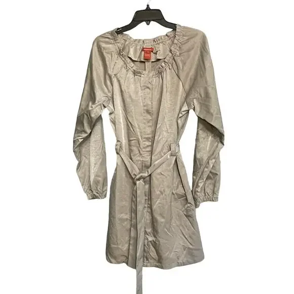 Sundance Jacket Zip Trench Coat Belt Ruffle Collar Satin Size‎ Medium Pockets