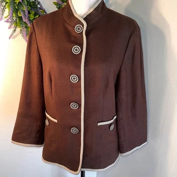 Peck&peck,14 oversized‎ button front pocketed,contrast stitching jacket/Blazer