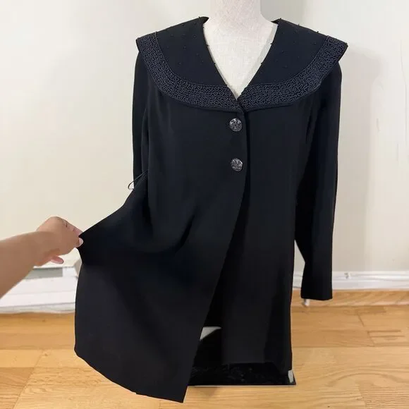 Zelda VTG Crepe Beaded  Shawl Collar Evening Jacket Blazer Black Petite 90s Goth