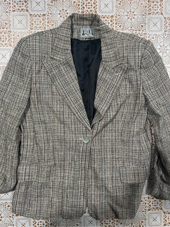 David N Silk Blend Tweed Blazer Jacket Women’s Size 12 One Button