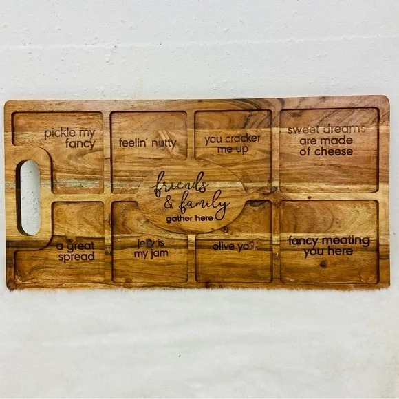 NWOT Kirkland home Engraved Wood cheeky Charcuterie Board Friends & Family