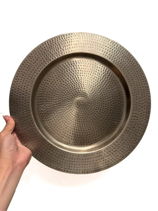 Pottery Barn Hammered Metal Round Decorative Serving Plate Tray, Large 13 in