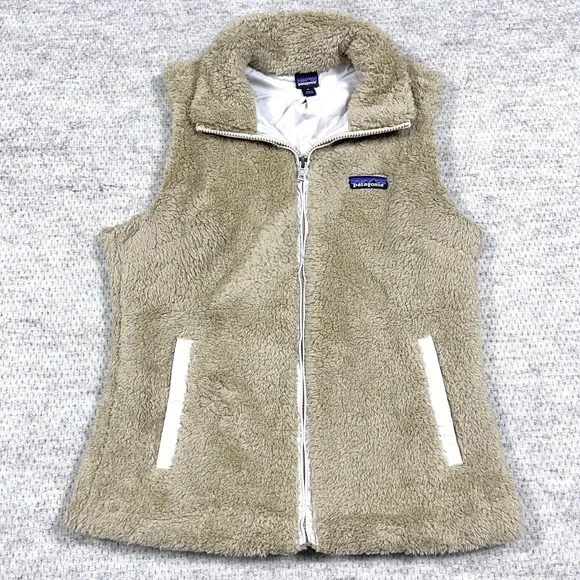 Patagonia Vest Women Medium Tan Full‎ Zip Sweater Deep Pile Fleece Los Gatos