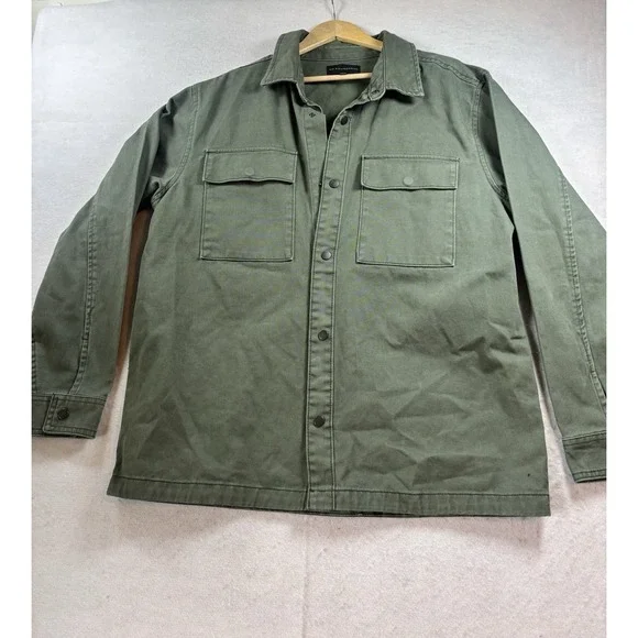 No Boundaries Men's Large Green Utility Jacket W/Snap Buttons &‎ 2 Chest Pockets