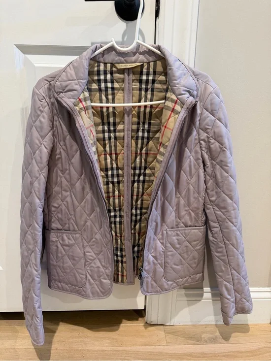 Burberry Quilted Lavender Puffer Jacket with Signature Check Lining