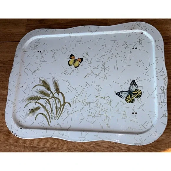 Vintage 1970's TV Lap Tray Folding Legs Butterfly Pattern 17x22 MCM Bed Retro